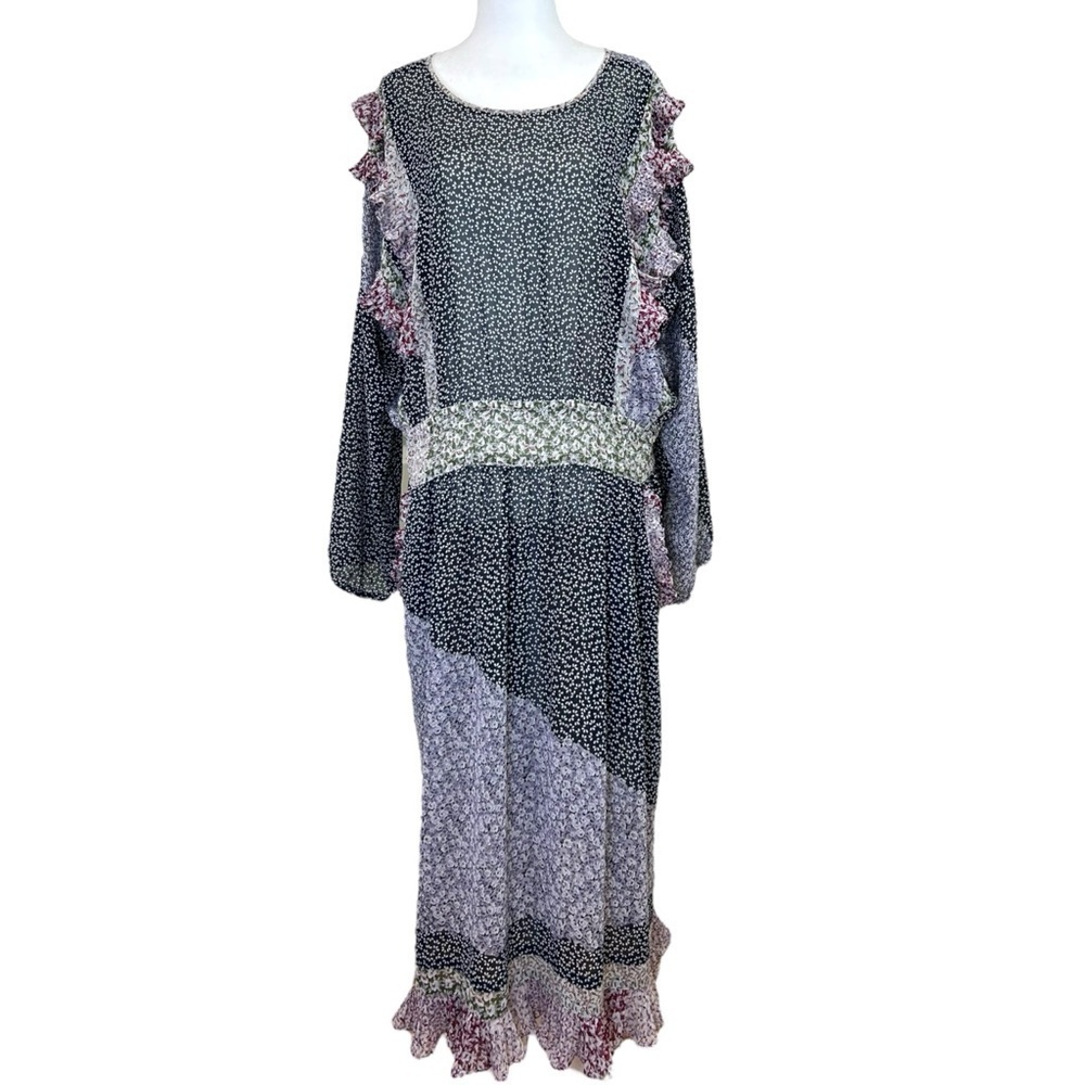 Diane Freis, Women’s Vintage Floral Midi Dress, Ruffle, Black One-Size / X-Large - Picture 5 of 17